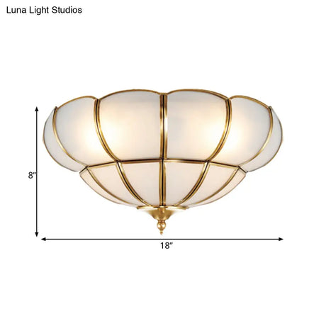 Colonialism Scallop Ceiling Light - 11’/18’ W 3 Bulbs Satin Opal Glass Brass Finish