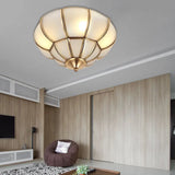 Colonialism Scallop Ceiling Light - 11’/18’ W 3 Bulbs Satin Opal Glass Brass Finish / 11’