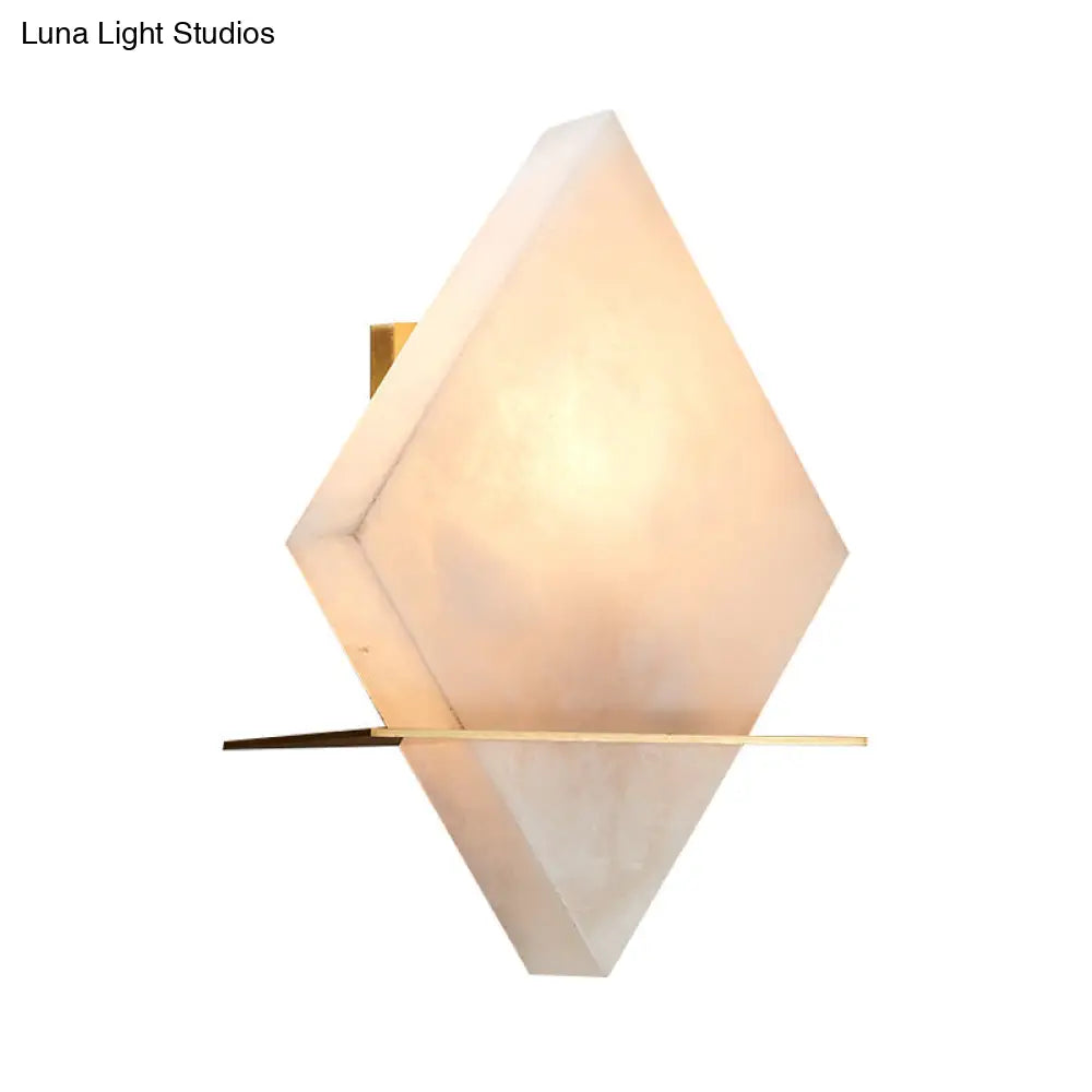 Colonialist Gold Rhombus Single Head Marble Sconce: Stylish Flush Mount Wall Light For Dining Room