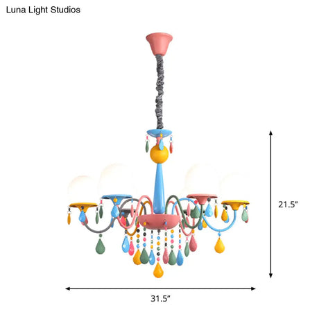 Colorful Curved Chandelier Lights: Pink And Yellow Metallic Pendant Lamp With Or Without Shade