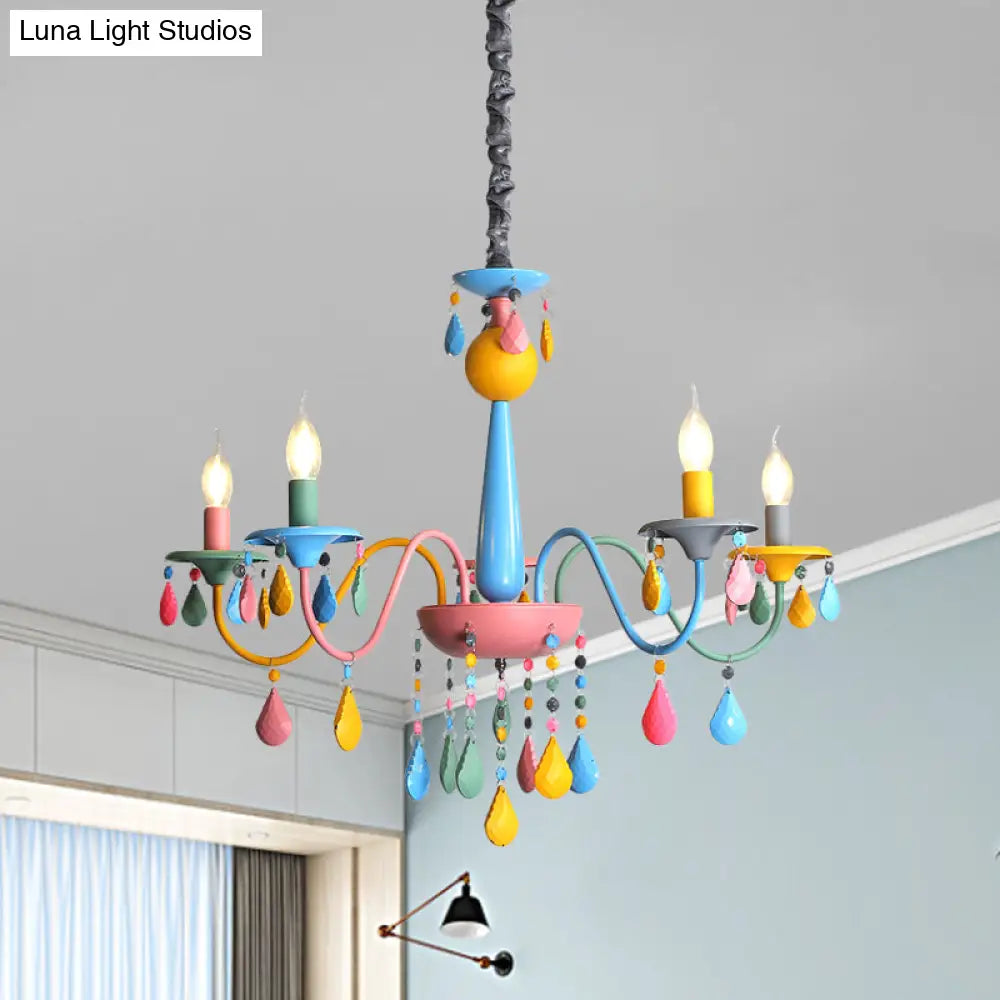 Colorful Curved Chandelier Lights: Pink And Yellow Metallic Pendant Lamp With Or Without Shade