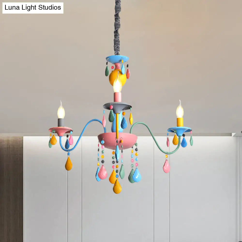Colorful Curved Chandelier Lights: Pink And Yellow Metallic Pendant Lamp With Or Without Shade