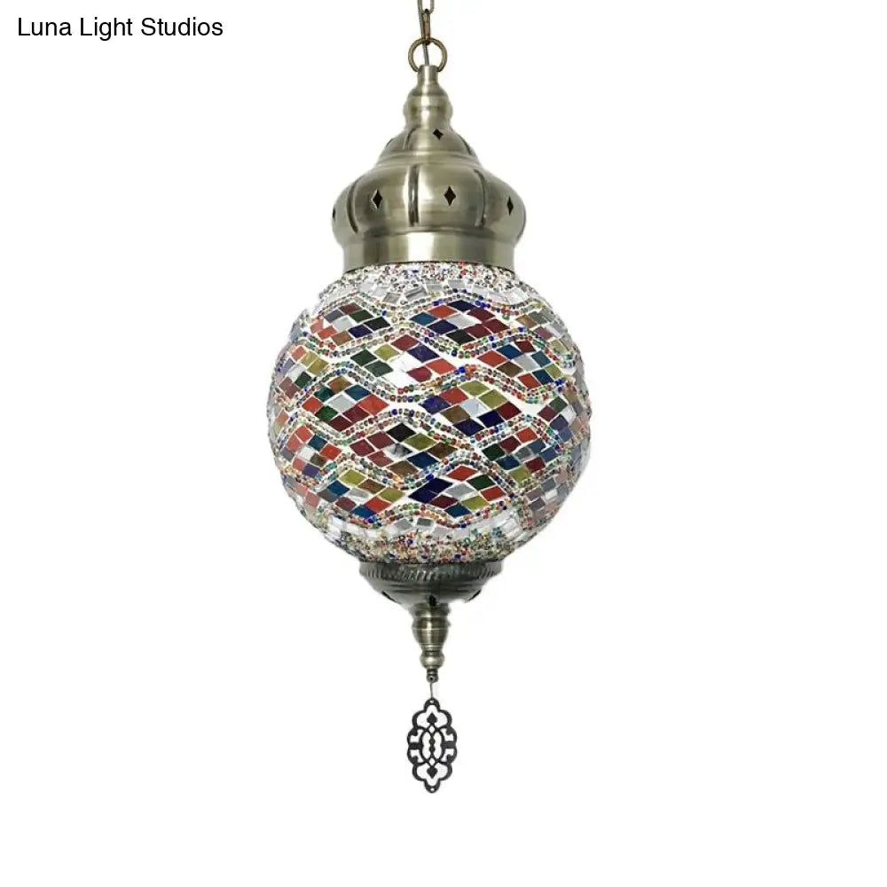Colorful Glass Antique Ball Hanging Light With 1/6 Bulbs - Ideal For Living Room Suspension