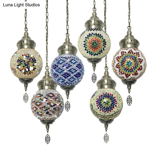 Colorful Glass Antique Ball Hanging Light With 1/6 Bulbs - Ideal For Living Room Suspension