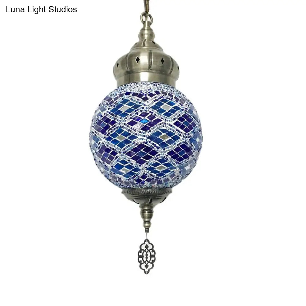 Colorful Glass Antique Ball Hanging Light With 1/6 Bulbs - Ideal For Living Room Suspension