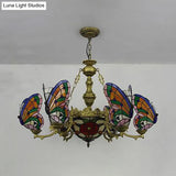 Colorful Glass Butterfly Chandelier With Red Flower/Rose Dome Shade For Staircase