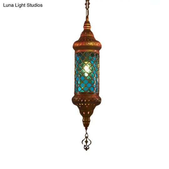 Colorful Glass Lantern Pendant Light For Restaurant - Traditional Design