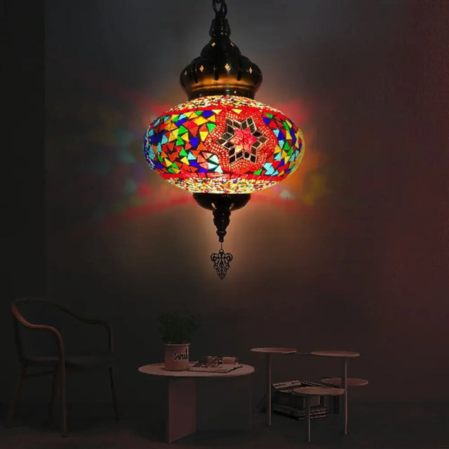 Colorful Glass Pendant Ceiling Light Fixture - Traditional Global Style With 1/4 Heads In Chrome For