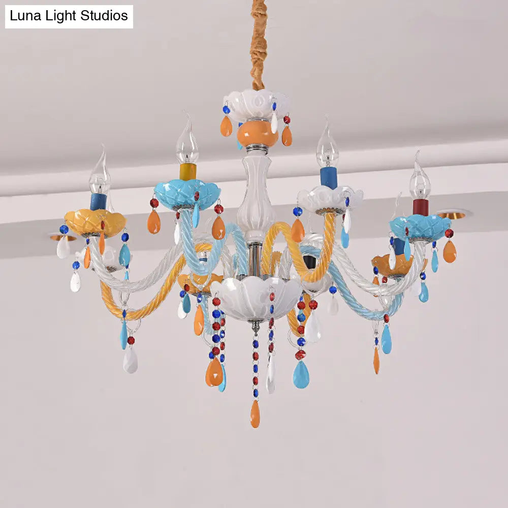 Colorful Kids Chandelier With Fake Candle & Crystal Accents Perfect For Game Room