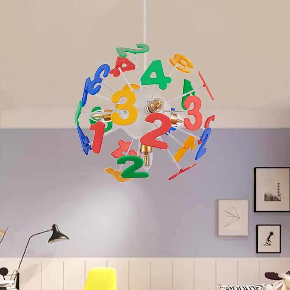 Colorful Kids Globe Ceiling Pendant Light With 4 Plastic Lights For Nursing Room White / Number