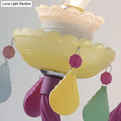 Colorful Kids Wall Sconce With Bell & Teardrop Deco Glass For Nursing Room