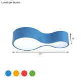 Colorful Led Flush Mount Lamp For Kids’ Corridors - Red/Yellow/Blue Finish With Gourd Acrylic Shade