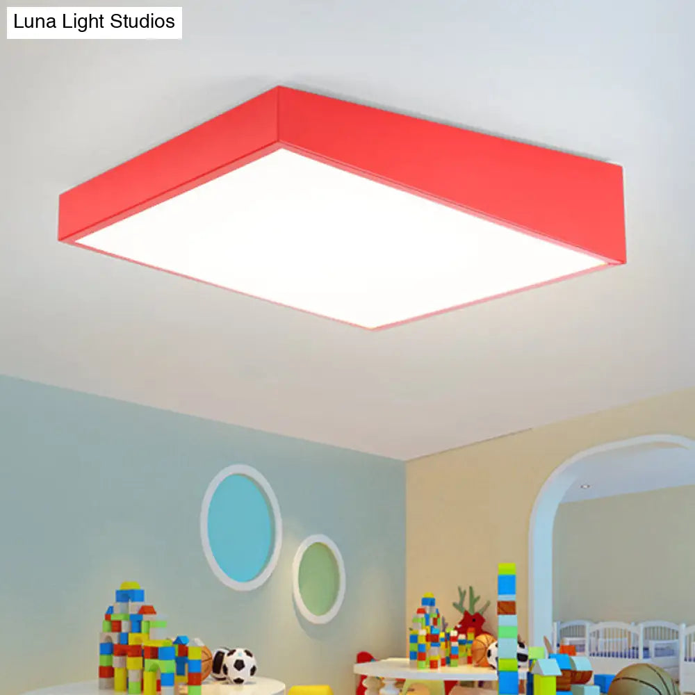 Colorful Square Led Flush Mount Ceiling Light For Kindergarten Red
