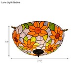 Colorful Stained Glass Flower Ceiling Fixture With 5 Tiffany Style Lights - Pink/Yellow/Blue Semi