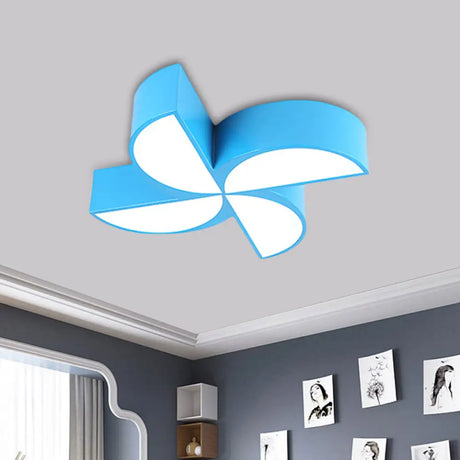 Colorful Windmill Baby Room Ceiling Lamp - Acrylic Led Kids Flush Light Fixture (Red/Yellow/Blue)