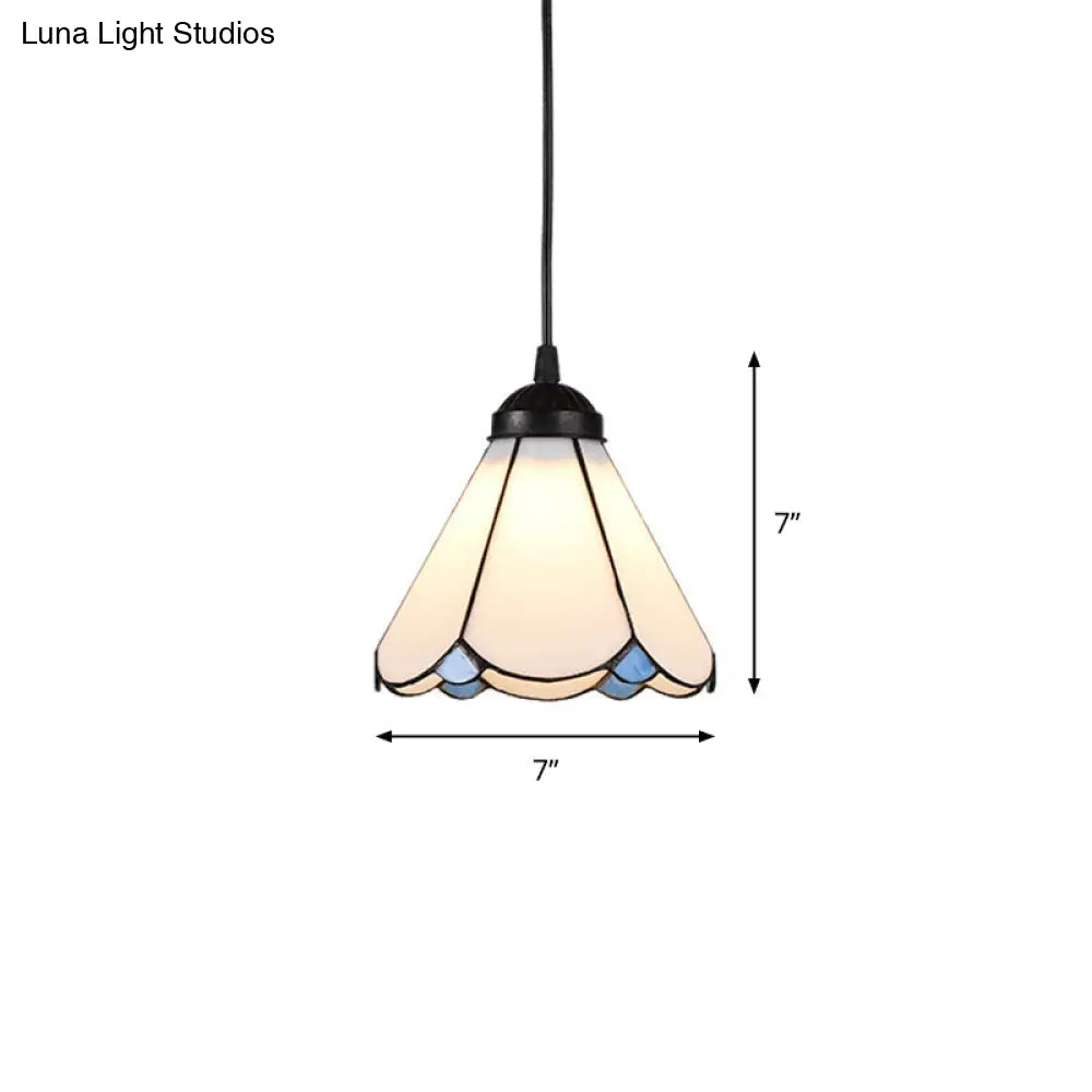 Cone Multi Ceiling Light With Scalloped Edge - Tiffany Style Suspension Lighting (3 Bulbs White