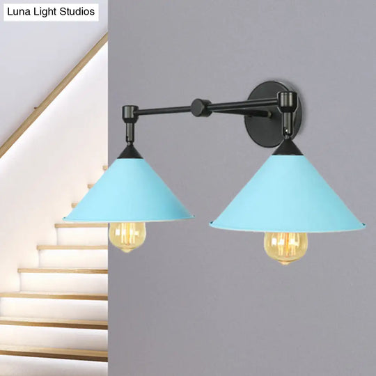 Cone-Shaped Antique Two-Light Metal Wall Sconce Lamp For Living And Dining Rooms