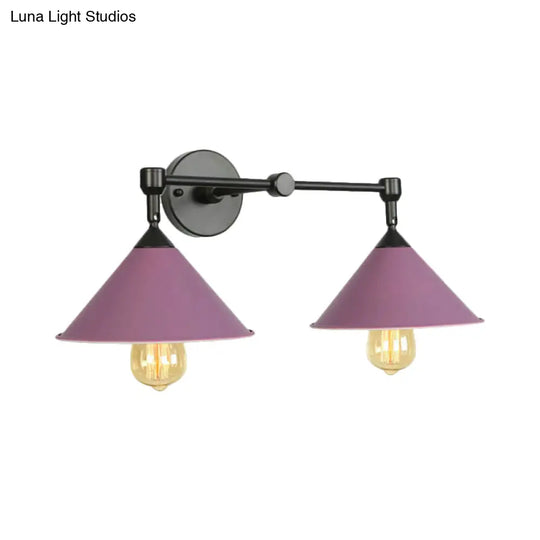 Cone-Shaped Antique Two-Light Metal Wall Sconce Lamp For Living And Dining Rooms