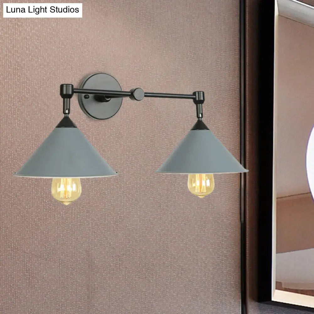 Cone-Shaped Antique Two-Light Metal Wall Sconce Lamp For Living And Dining Rooms