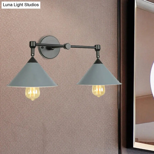 Cone-Shaped Antique Two-Light Metal Wall Sconce Lamp For Living And Dining Rooms