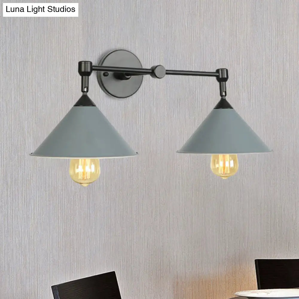 Cone-Shaped Antique Two-Light Metal Wall Sconce Lamp For Living And Dining Rooms