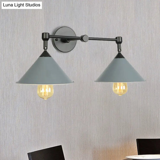 Cone-Shaped Antique Two-Light Metal Wall Sconce Lamp For Living And Dining Rooms
