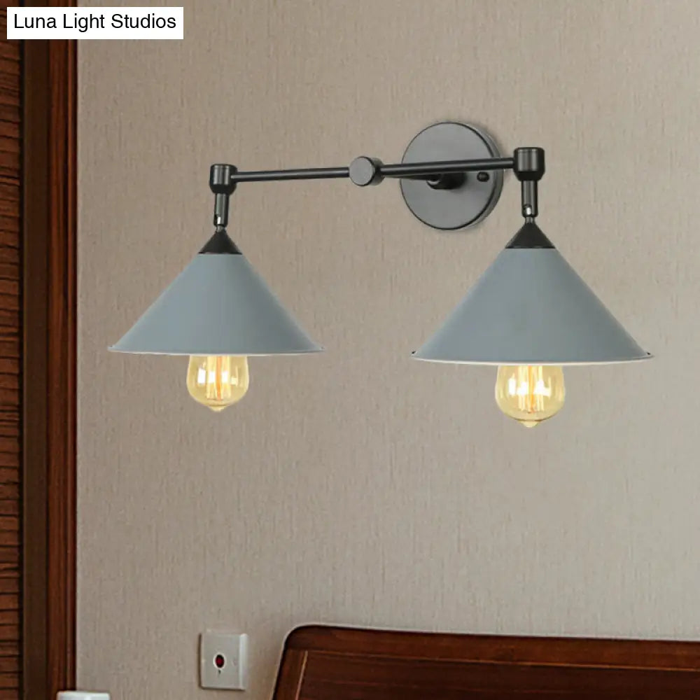 Cone-Shaped Antique Two-Light Metal Wall Sconce Lamp For Living And Dining Rooms