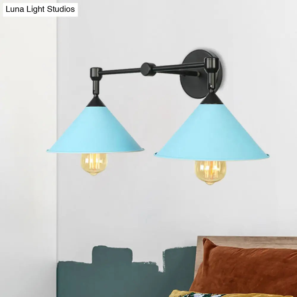 Cone-Shaped Antique Two-Light Metal Wall Sconce Lamp For Living And Dining Rooms
