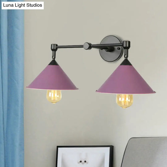 Cone-Shaped Antique Two-Light Metal Wall Sconce Lamp For Living And Dining Rooms