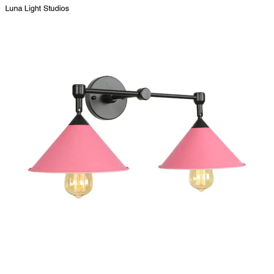 Cone-Shaped Antique Two-Light Metal Wall Sconce Lamp For Living And Dining Rooms