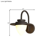 Conic Lodge Wall Lamp: Antique White Glass 1 Bulb Black/Dark Coffee Round Shade