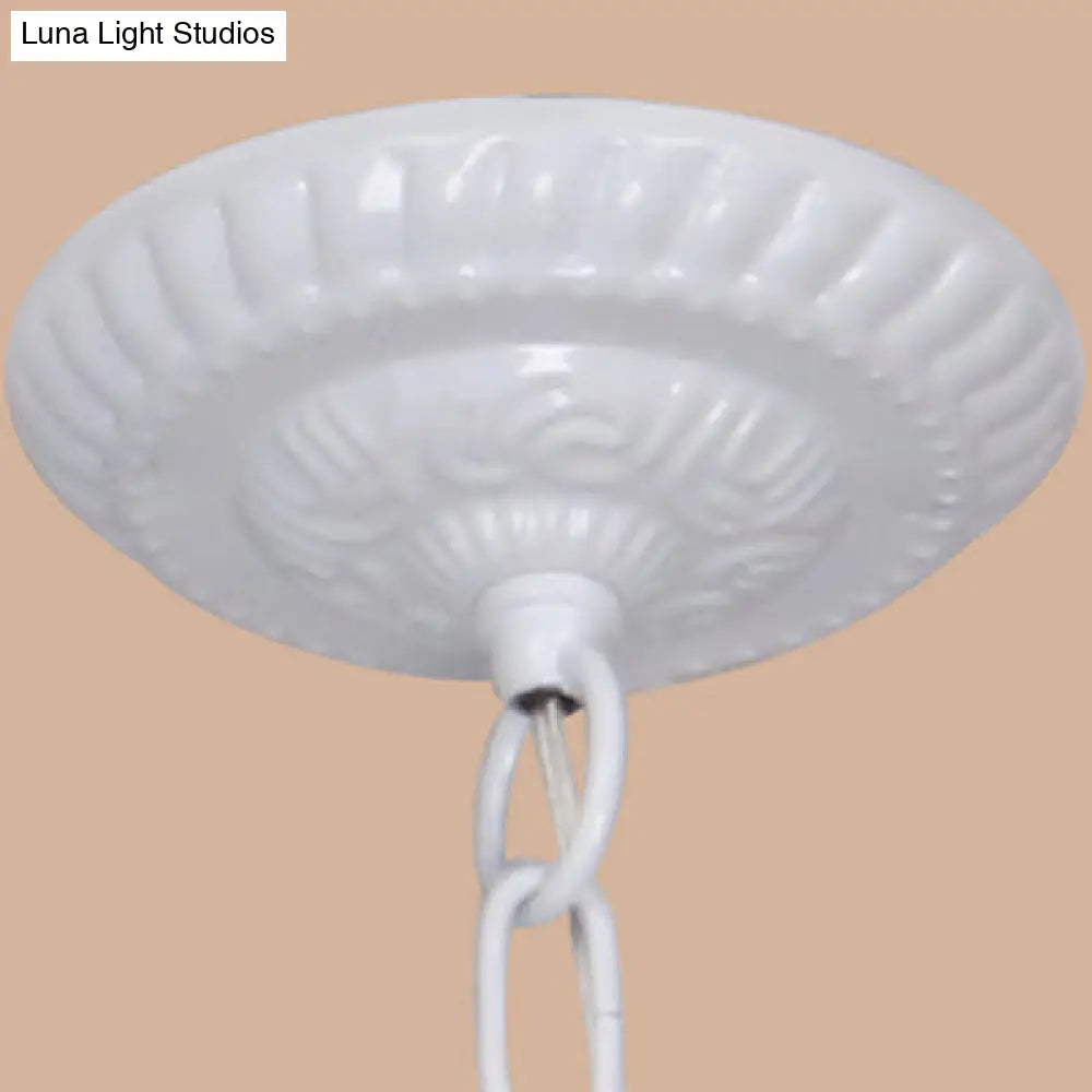 Conical Chandelier With Metal Chain & 3 Lights - Tiffany Stained Glass Foyer Lighting (White/Blue)