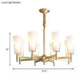 Conical Chandelier With White Opal Glass Pendant - 6/8 Heads Colonial Style Living Room Lighting