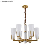 Conical Chandelier With White Opal Glass Pendant - 6/8 Heads Colonial Style Living Room Lighting