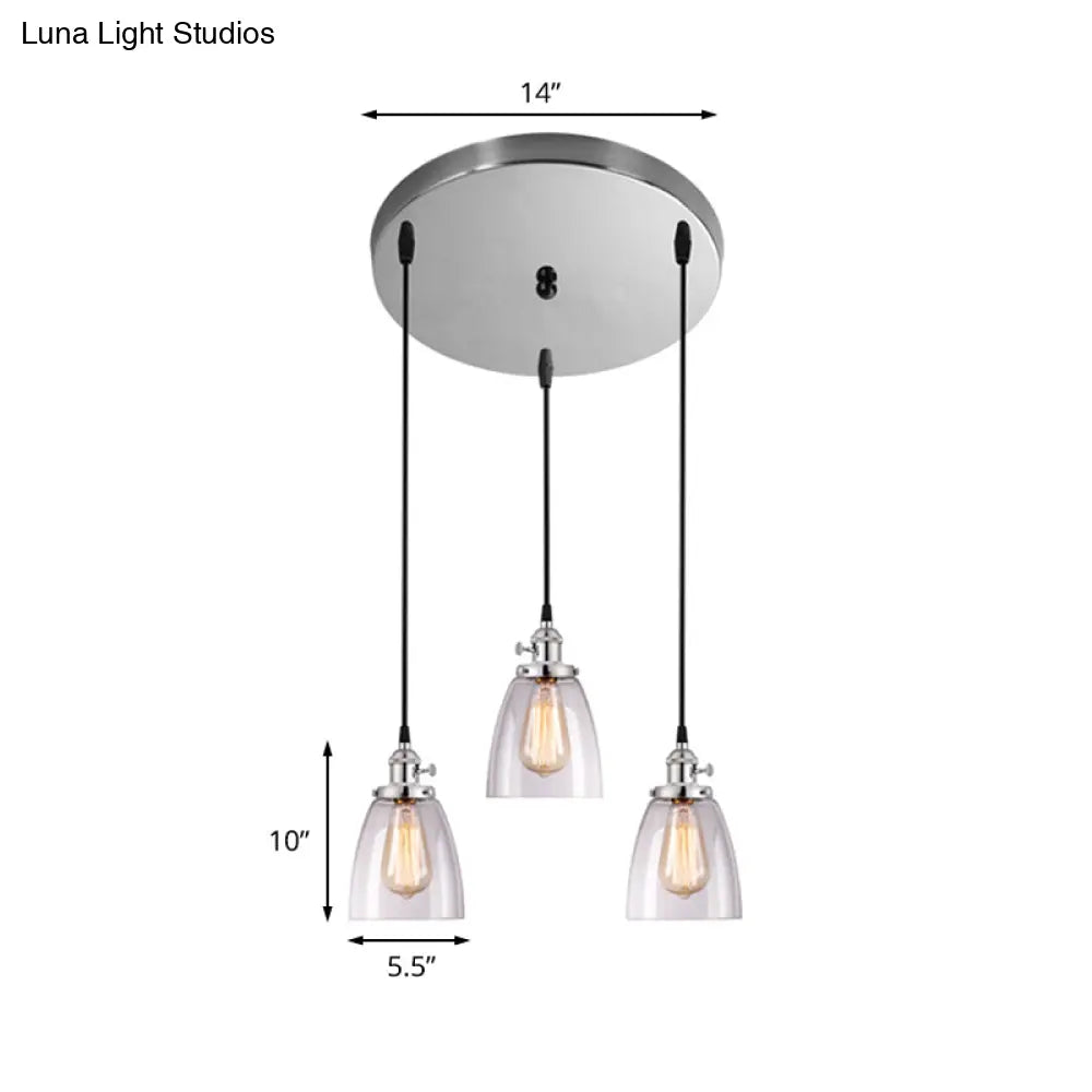 Conical Clear Glass Pendant Light Set - 3 Lights Industrial Style Chrome Finish