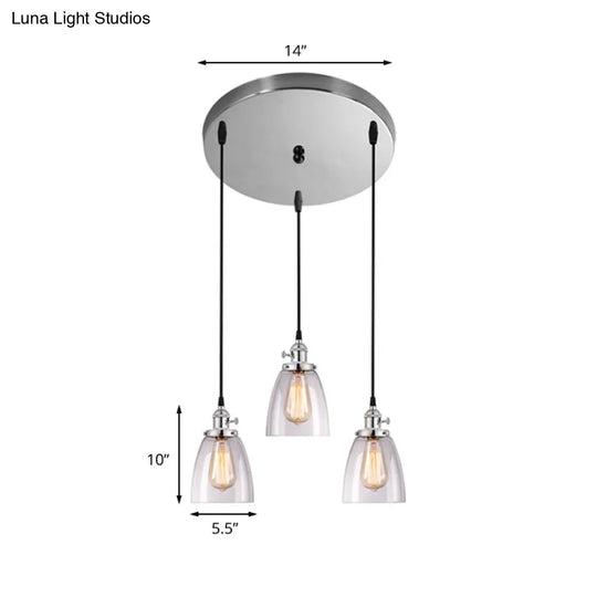 Conical Clear Glass Pendant Light Set - 3 Lights Industrial Style Chrome Finish