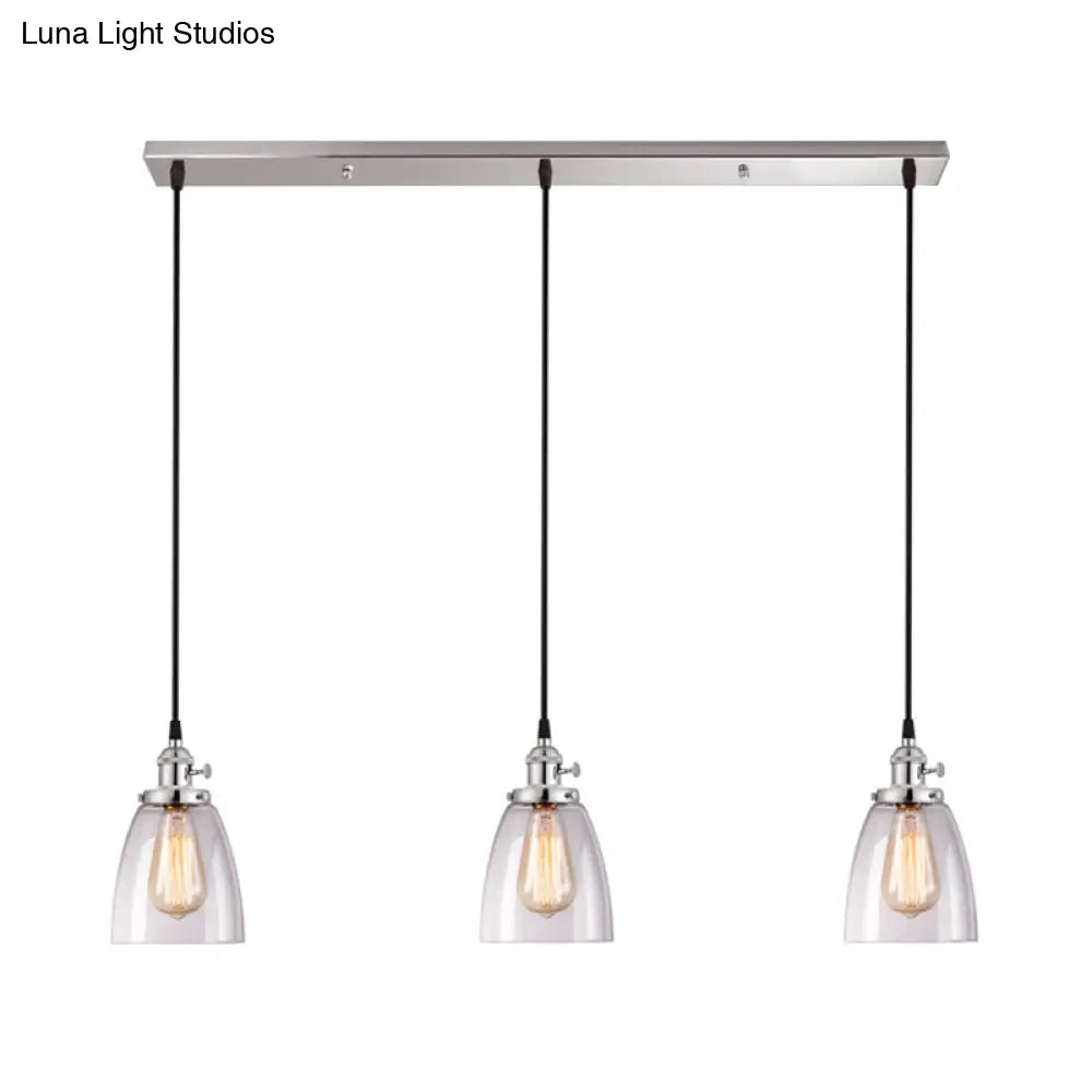 Conical Clear Glass Pendant Light Set - 3 Lights Industrial Style Chrome Finish