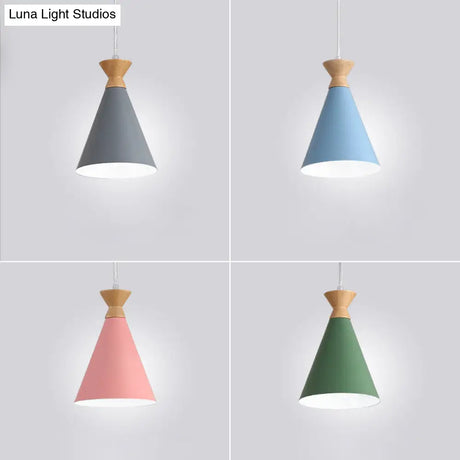Conical Drop Pendant Ceiling Light With 1 Bulb Macaron Style For Living Rooms