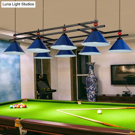 Conical Island Metal Pendant Ceiling Light - Industrial Style With Decorative Billiards Accent