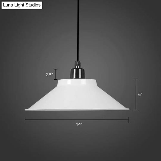 Metal Conical Ceiling Lamp With Rolled Edge - Stylish Hanging Light White / 14