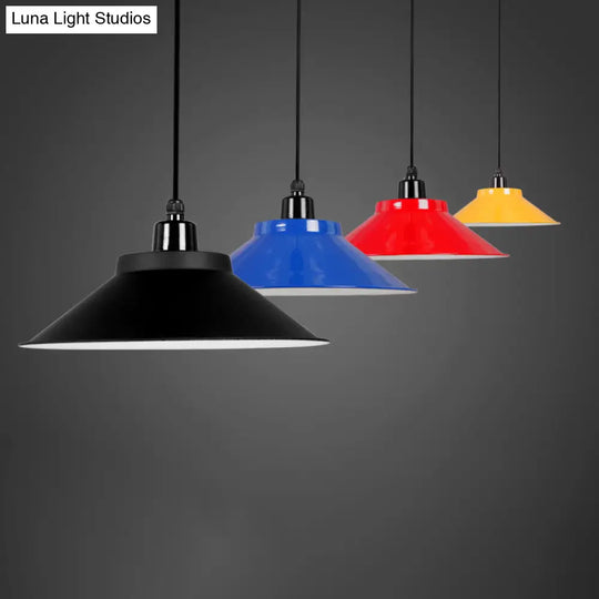 Conical Metal Hanging Light With Rolled Edge - 1-Light Ceiling Suspension Lamp For Loft Décor