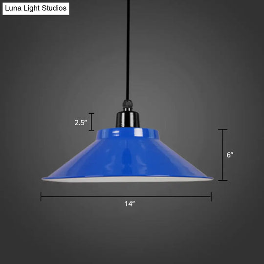 Metal Conical Ceiling Lamp With Rolled Edge - Stylish Hanging Light Blue / 14