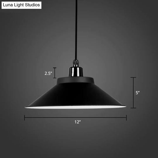 Metal Conical Ceiling Lamp With Rolled Edge - Stylish Hanging Light Black / 12