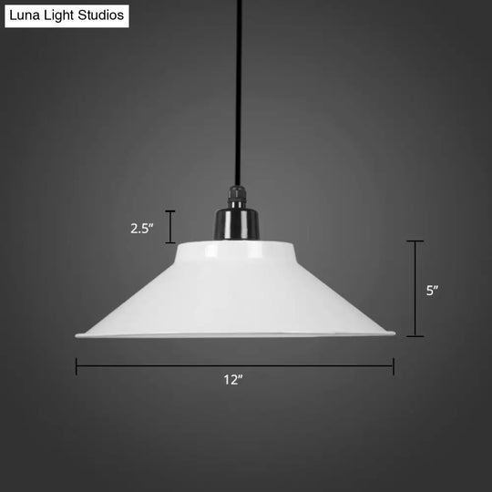 Metal Conical Ceiling Lamp With Rolled Edge - Stylish Hanging Light White / 12