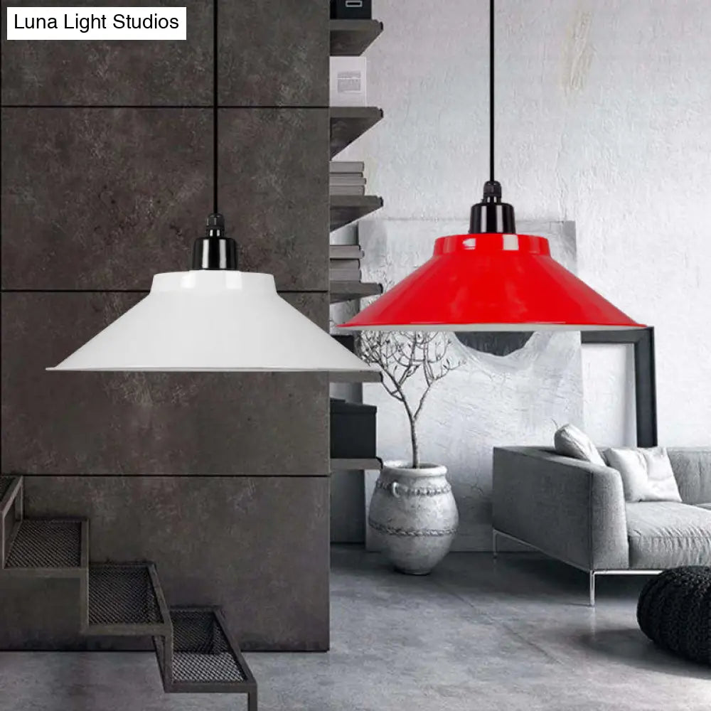 Metal Conical Ceiling Lamp With Rolled Edge - Stylish Hanging Light