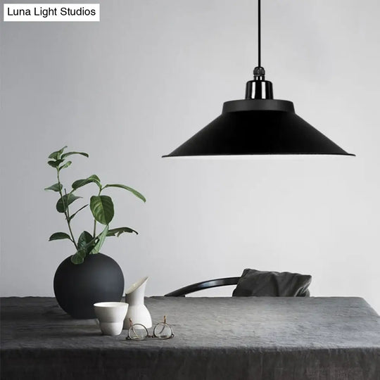 Metal Conical Ceiling Lamp With Rolled Edge - Stylish Hanging Light