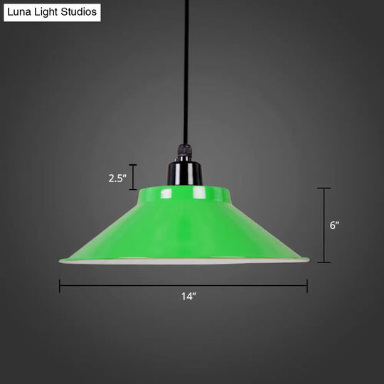 Metal Conical Ceiling Lamp With Rolled Edge - Stylish Hanging Light Green / 14