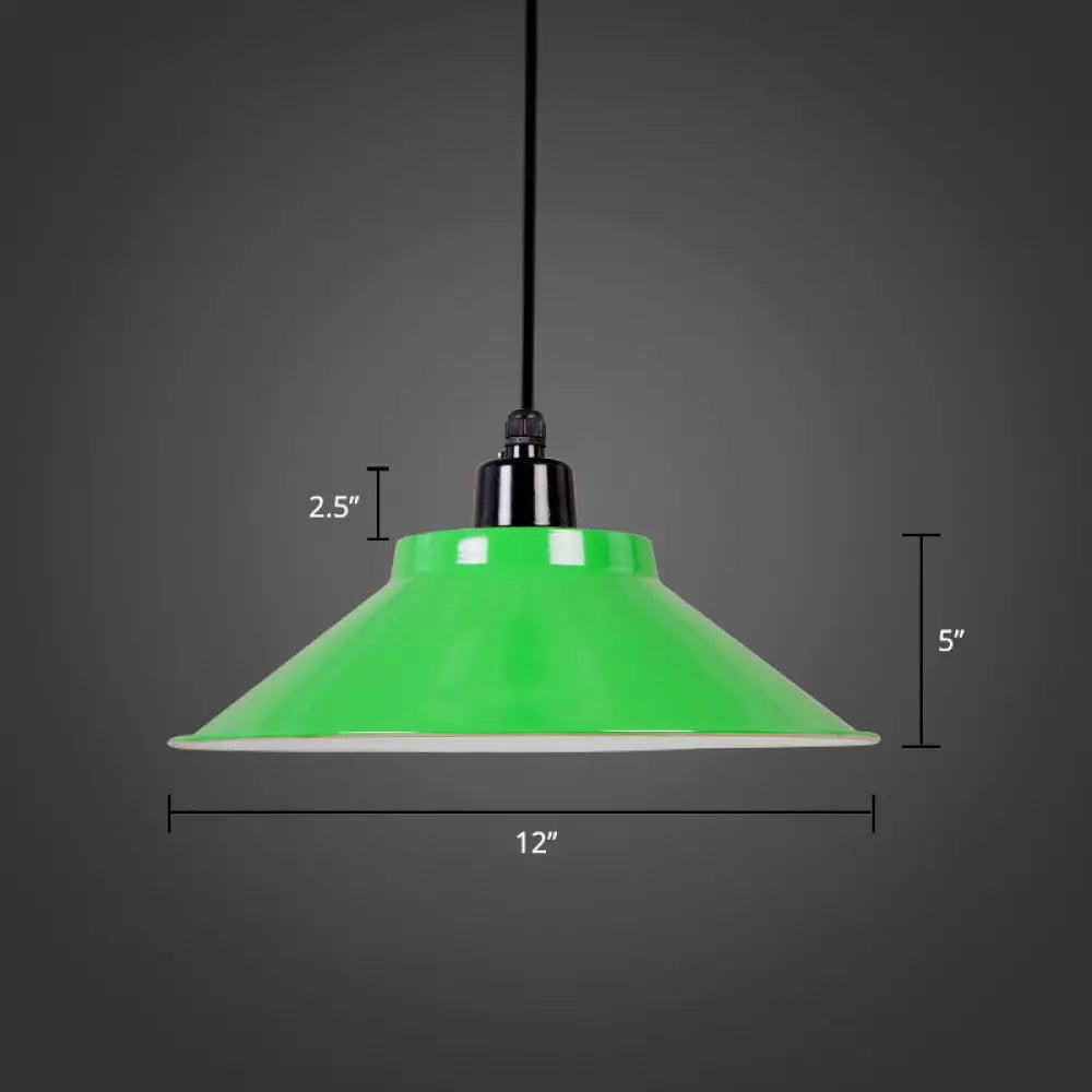 Conical Metal Hanging Light With Rolled Edge - 1-Light Ceiling Suspension Lamp For Loft Décor