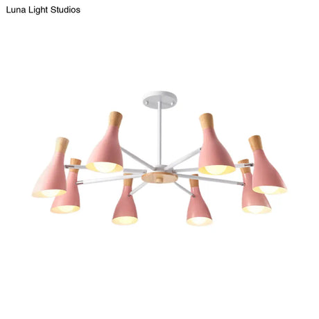Conical Shade Hanging Chandelier With 8 Bulbs - Simple Style Metal Ceiling Lamp For Living Room