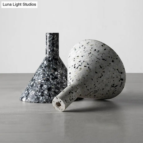 Conical Terrazzo Pendant Light - Nordic Hanging Lamp Kit With Black/White Design Ideal For Table